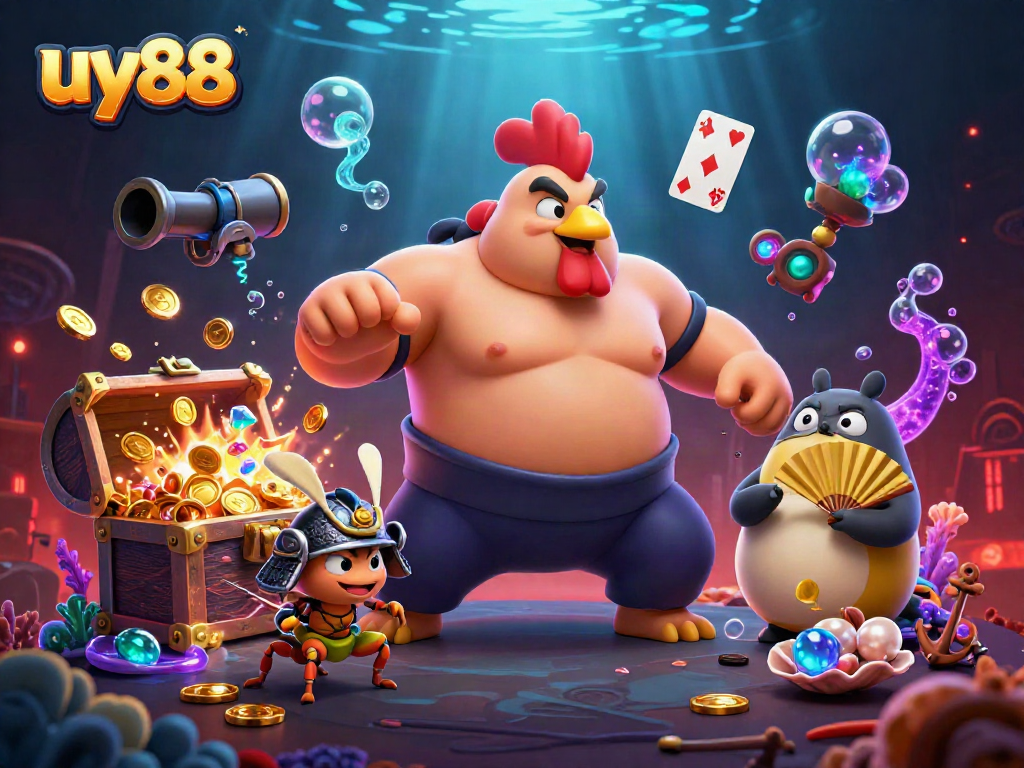 Experience thrilling moments with uy88 at the casino, featuring colorful characters and dynamic gaming elements.
