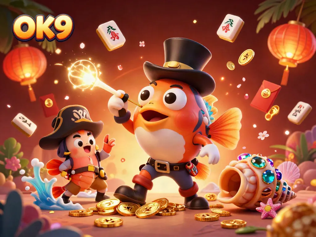 Experience to win exciting rewards at OK9 with a vibrant gaming scene featuring engaging characters.