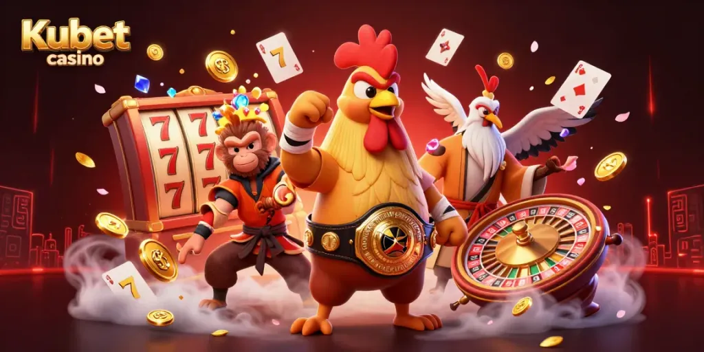 Experience thrilling action at Kubet casino with dynamic characters in a vibrant 3D setting.