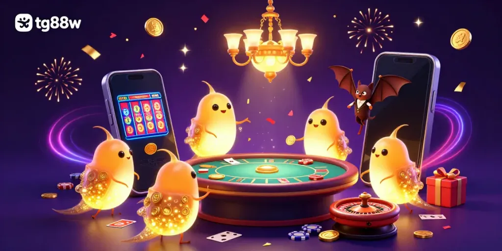 Engage in thrilling casino gameplay with tg88w's vibrant glowworm casino scene.
