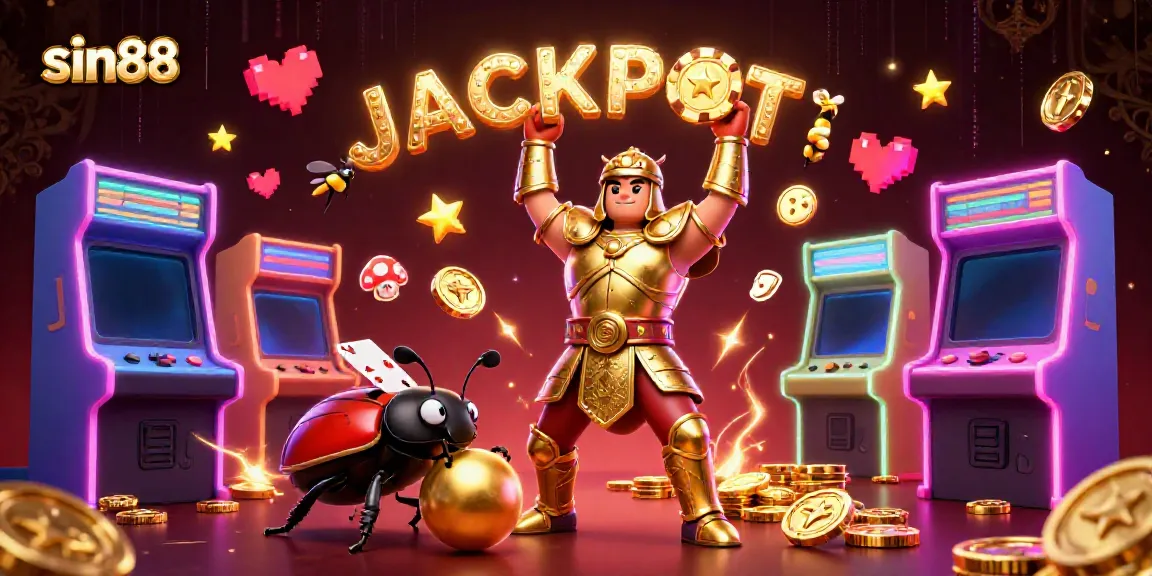 Experience thrilling gameplay with sin88 in a vibrant 3D illustration featuring a winning beetle in casino style.