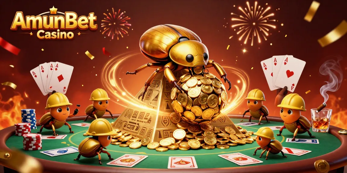 AmunBet Casino, geniet van spannende gokervaringen met kleurrijke speeltafels en gouden munten.