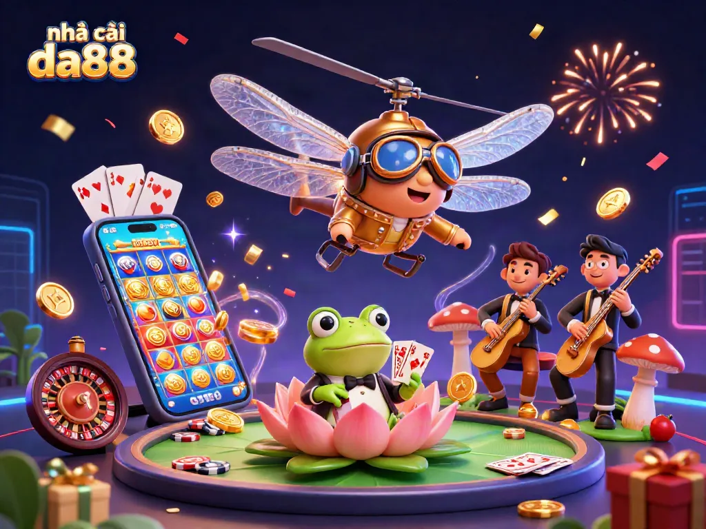 Engaging scene featuring nhà cái da88 with dynamic characters, cards, and vibrant casino elements.