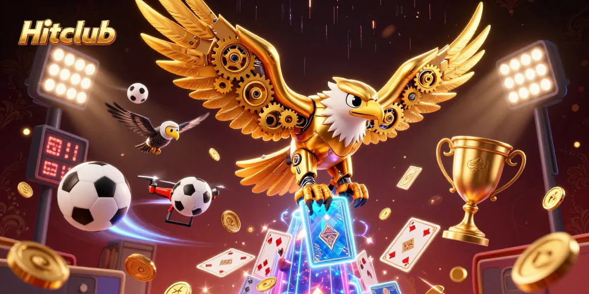 Experience the thrill of Hitclub with this dynamic 3D casino illustration showcasing cybernetic elements and sports betting.