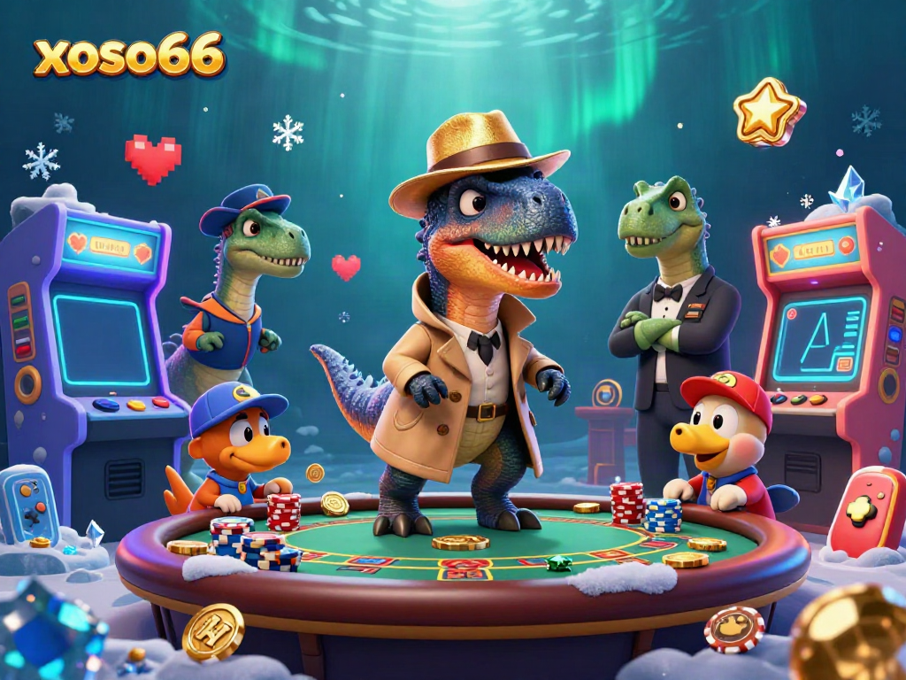 Join the thrill of gaming with xoso66, featuring animated characters in a casino setting.
