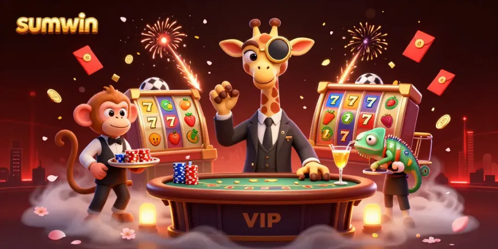 Experience thrilling action with sumwin in this vibrant 3D casino scene showcasing engaging characters and gaming elements.
