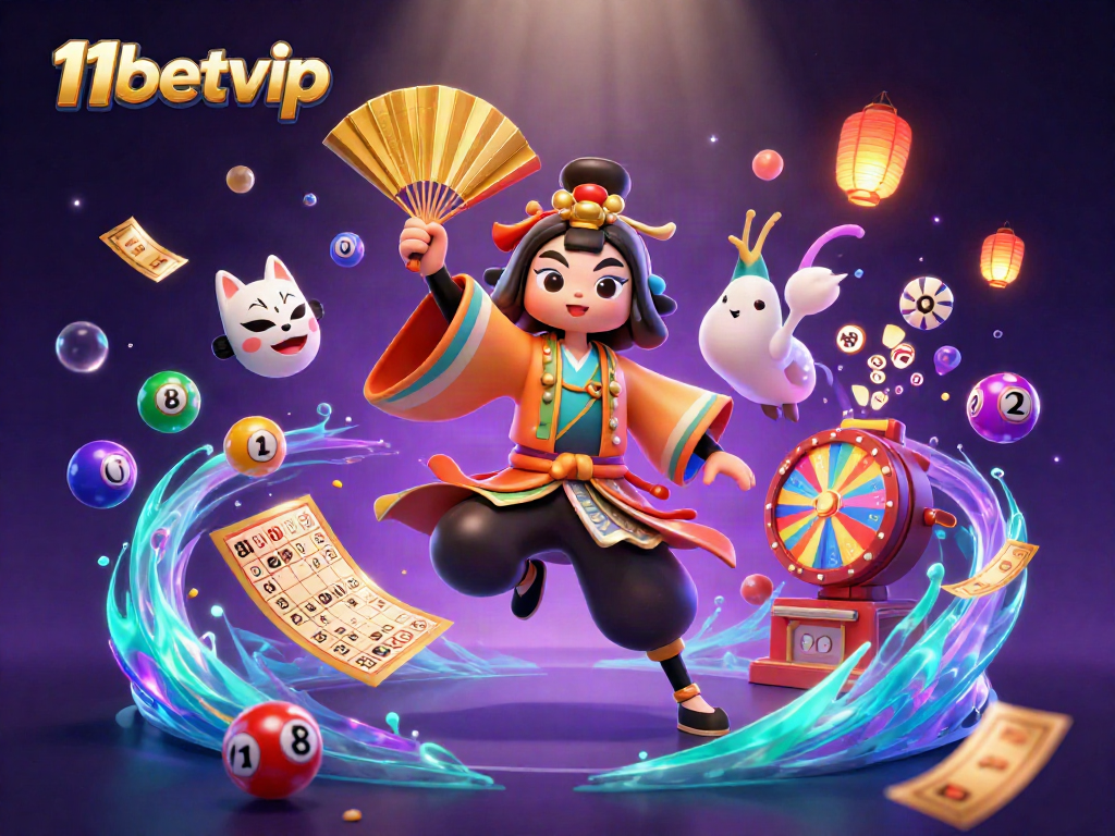 Experience thrilling wins with 11betvip in a captivating casino illustration filled with dynamic lottery elements.