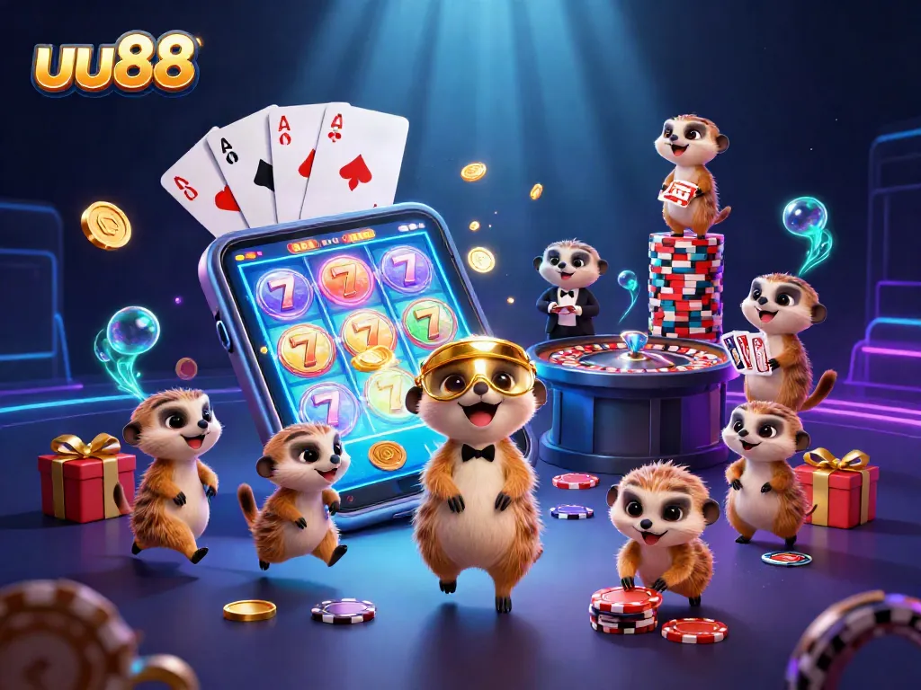 Enjoy exciting gaming action at uu88 with meerkats running a vibrant casino.