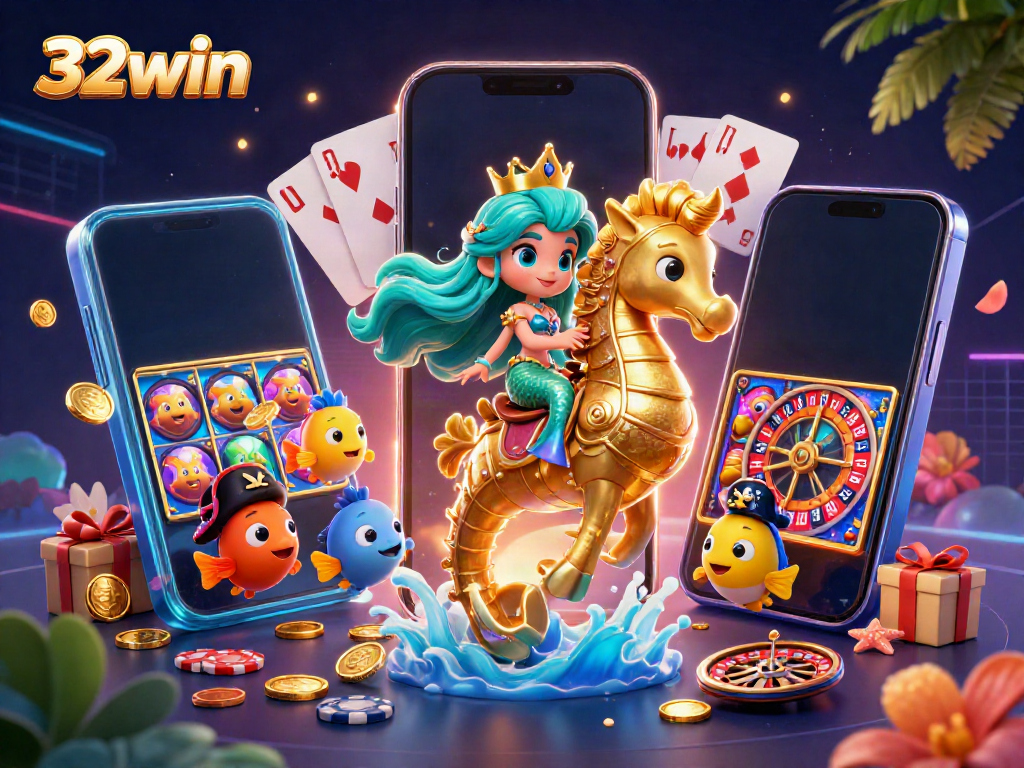 Experience the thrill of winning with 32win's vibrant casino scene featuring exciting games and enchanting characters.