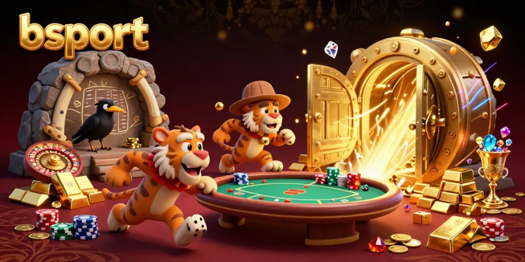 Experience thrilling action at bsport's casino with a vibrant scene of caveman gaming.