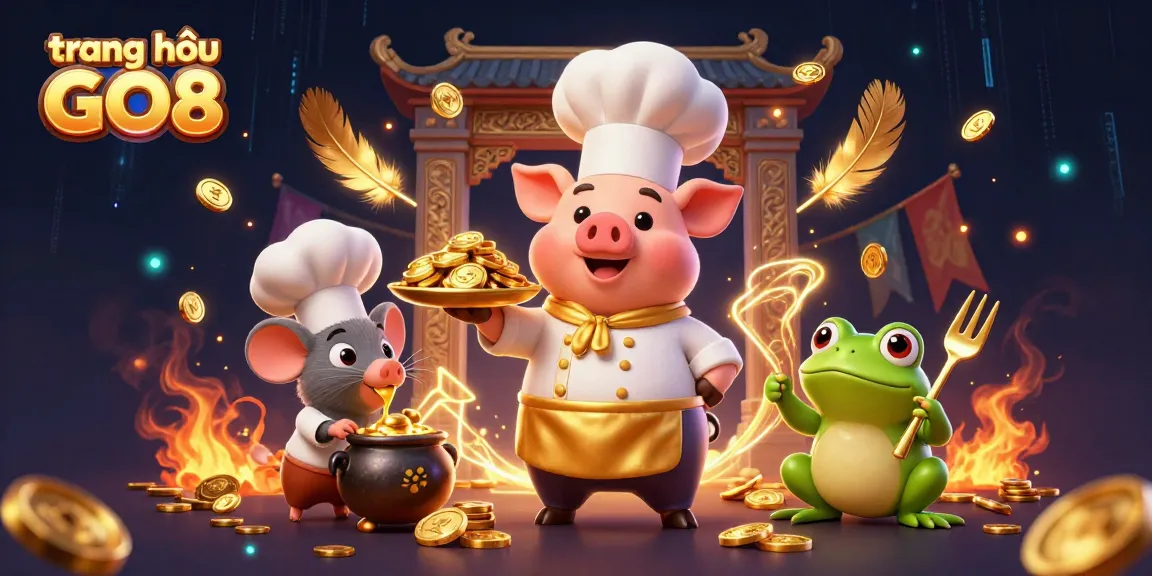 Experience the thrill of gaming at trang chủ GO8 with a lavish display of gold coins and unique characters.