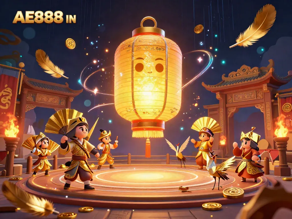 Engage with the AE888 IN spirit, amidst a vibrant casino, golden tokens, and lucky symbols.