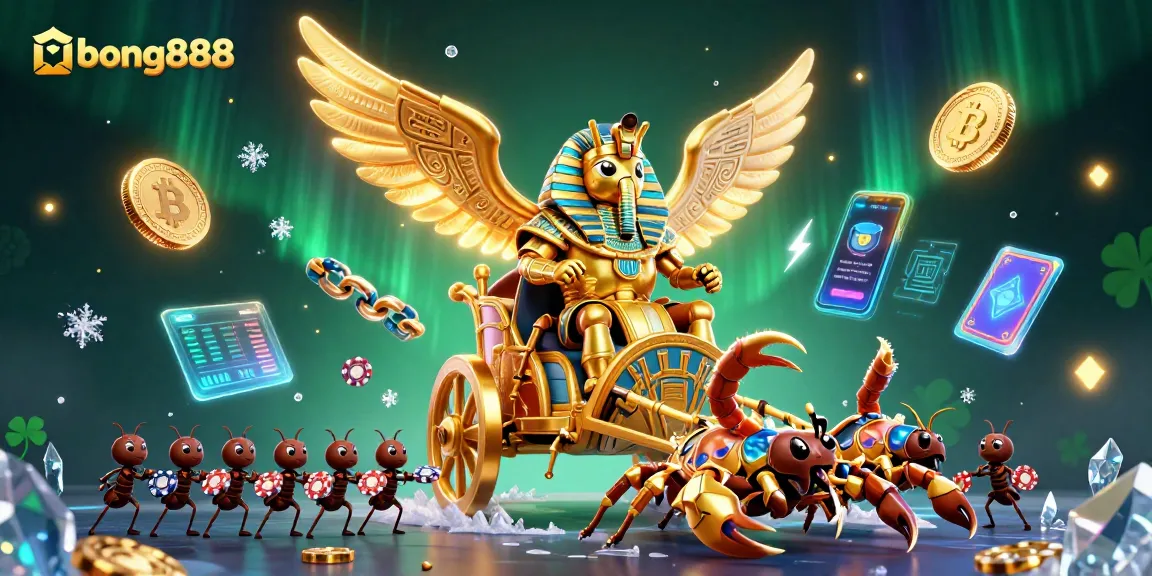 Experience thrilling wins with bong888, showcasing dynamic gaming elements and a pharaoh-themed scene.