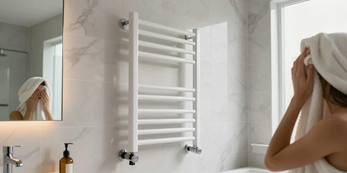 Geniet van luxe badkamer verwarming met stijlvolle handdoekradiator en warme ambiance.