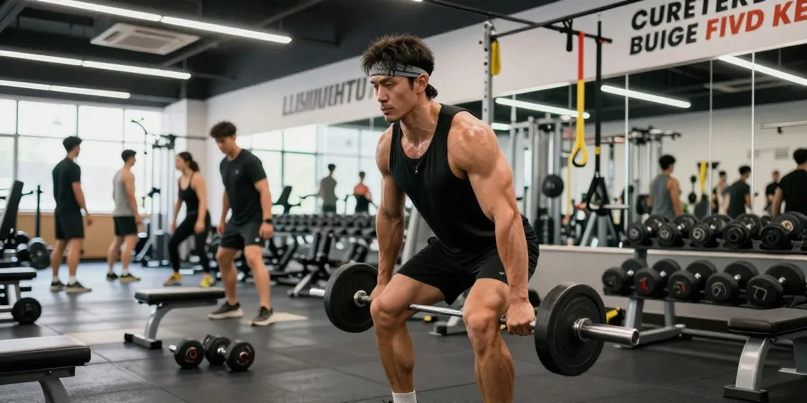 Prime Pharma Steroïden Winkel met een bodybuilder die hard traint in een moderne gym.