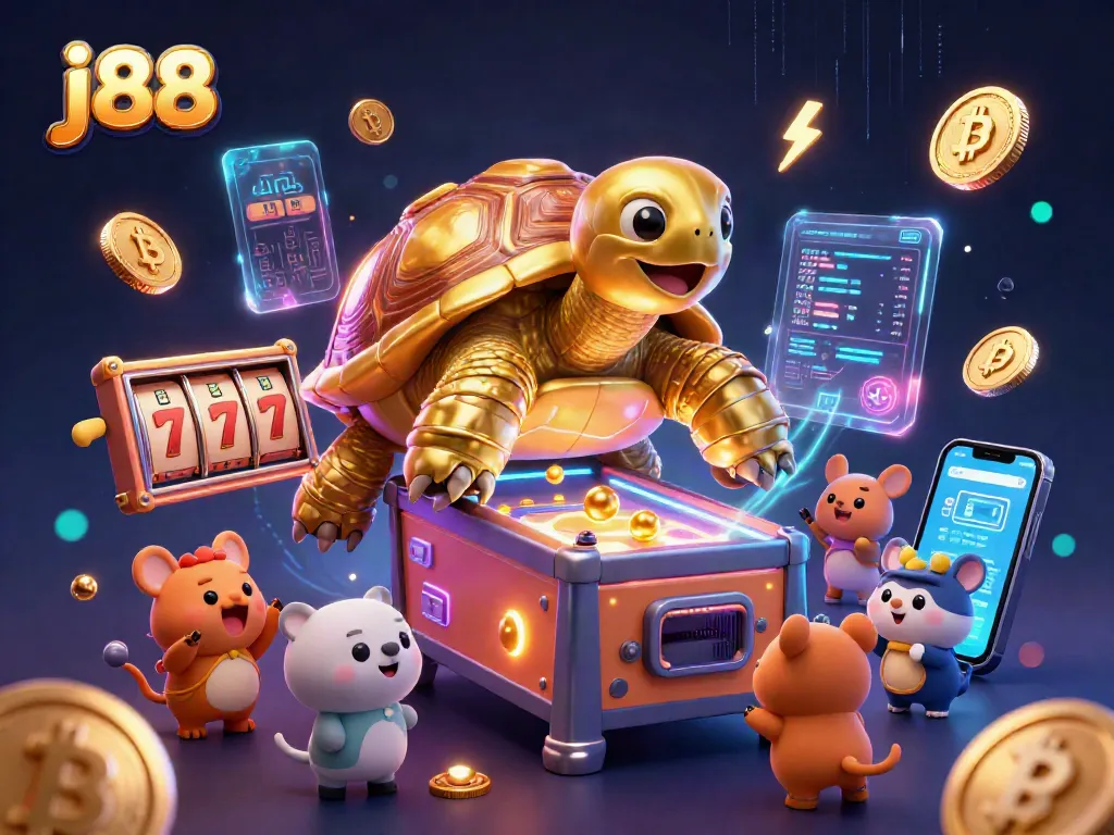 Spin the reels of j88's jackpot with a lively tortoise pinball machine and excited animals.