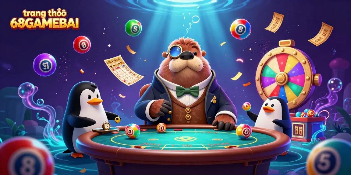 Engage with trang chủ 68GAMEBAI at an underwater casino with vibrant characters and exciting game elements.