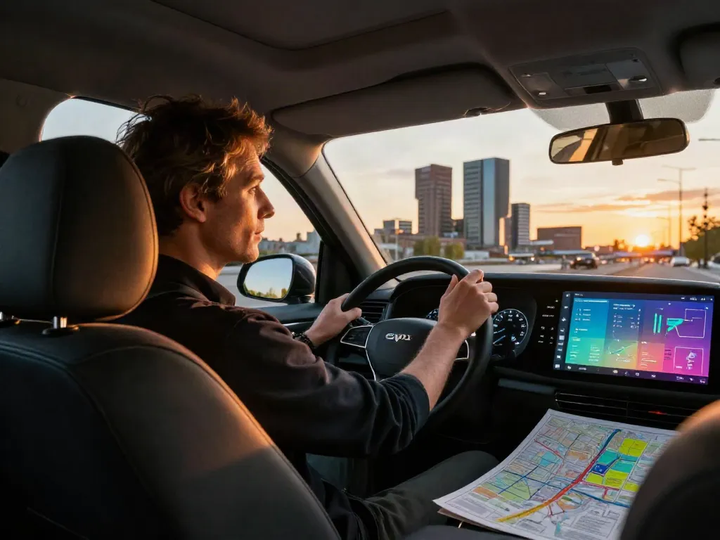 Taxi Rotterdam met passagiers genietend van het uitzicht op de skyline van Rotterdam.