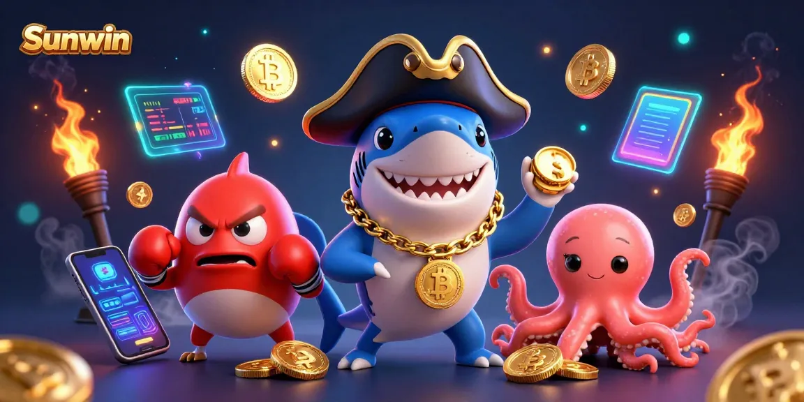 Engage in thrilling gameplay with Sunwin's vibrant casino characters and crypto elements.