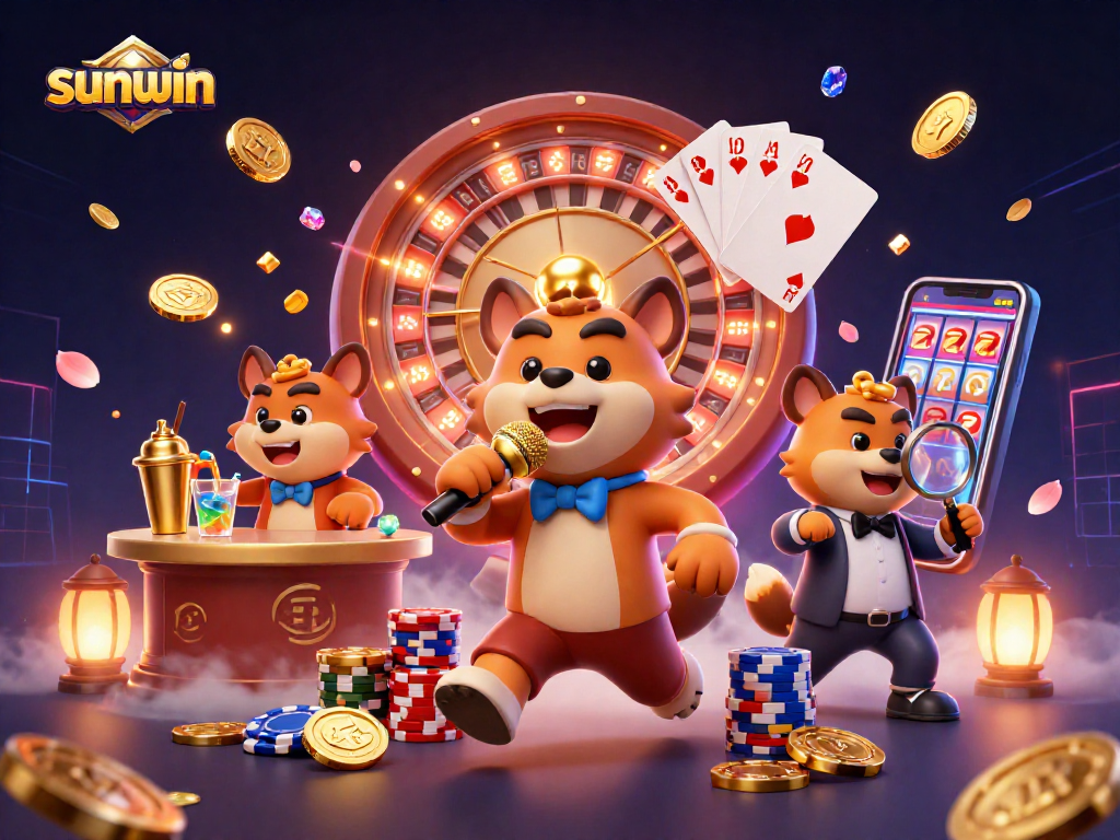 Experience the excitement at sunwin’s comedy casino with hyenas, golden coins, and vibrant game elements.