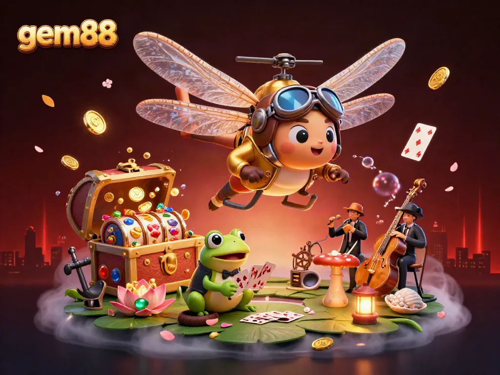 Play exciting casino games at gem88 with engaging characters and colorful slot reels.