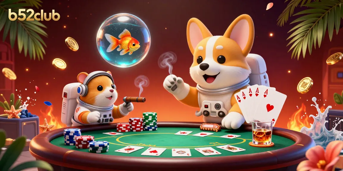 Experience the thrilling atmosphere of b52club as a floating corgi astronaut navigates a vibrant casino in space.