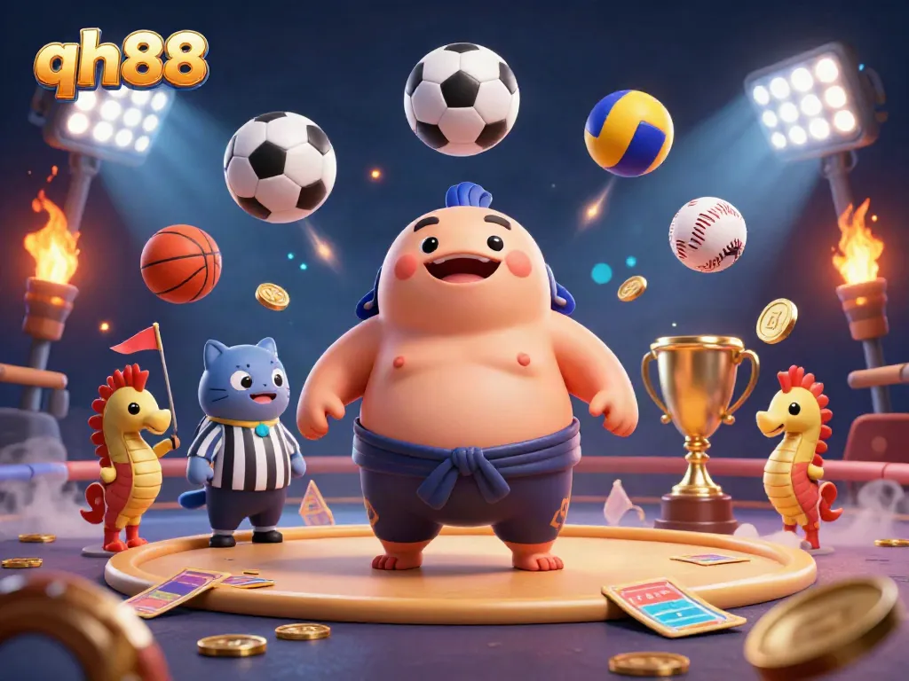 Experience the excitement of qh88 with a 3D fugu character in a lively underwater casino scene.