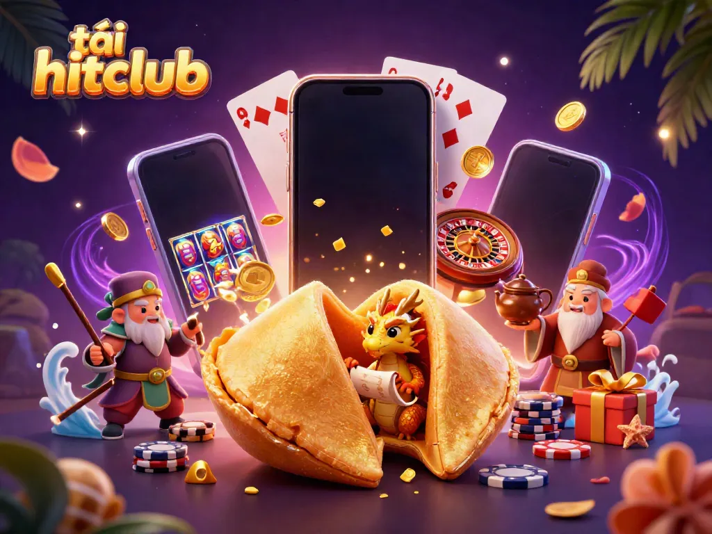 Experience the thrill of gaming with tải hitclub, showcasing a vibrant casino scene with iconic gaming elements.