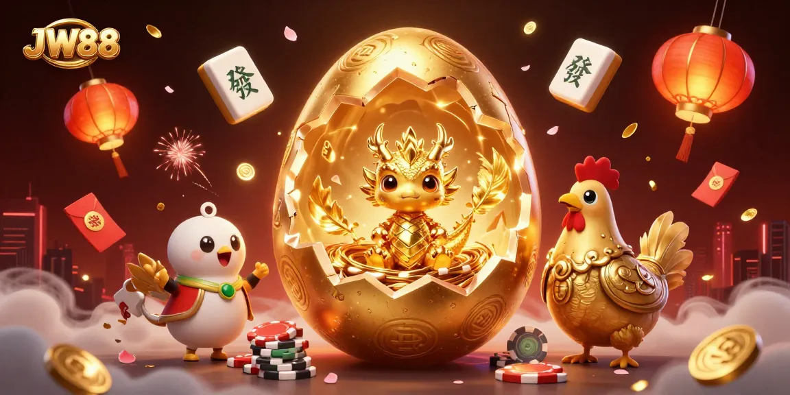 JW88's thrilling gaming atmosphere illustrated with a golden dragon and poker chips, symbolizing winning potential.