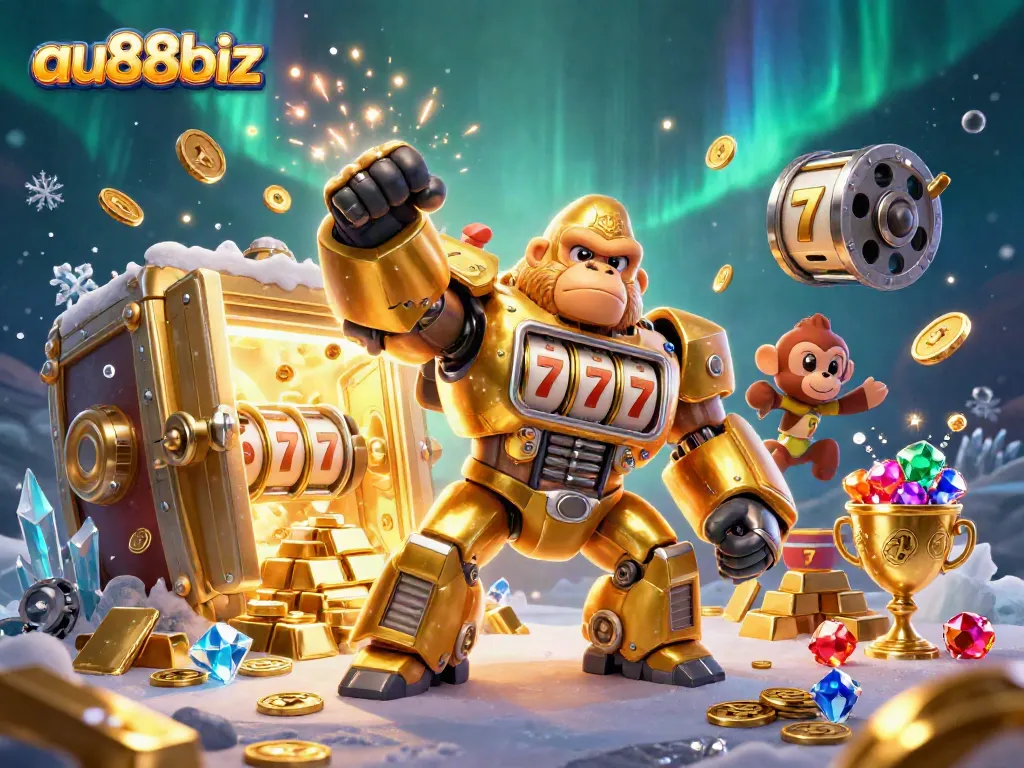 Win big with au88biz in this rich and dynamic 3D casino scene illustrating exciting bonuses!