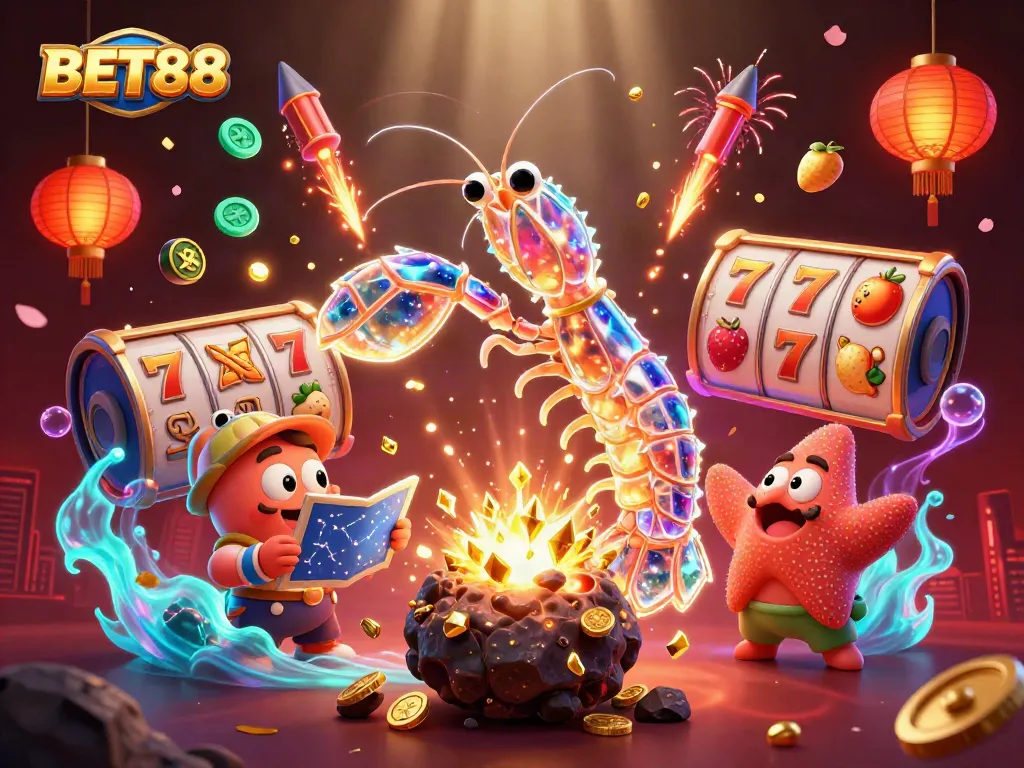 BET88 khám phá cơ hội chiến thắng với các biểu tượng slot quay và nhân vật đầy màu sắc.