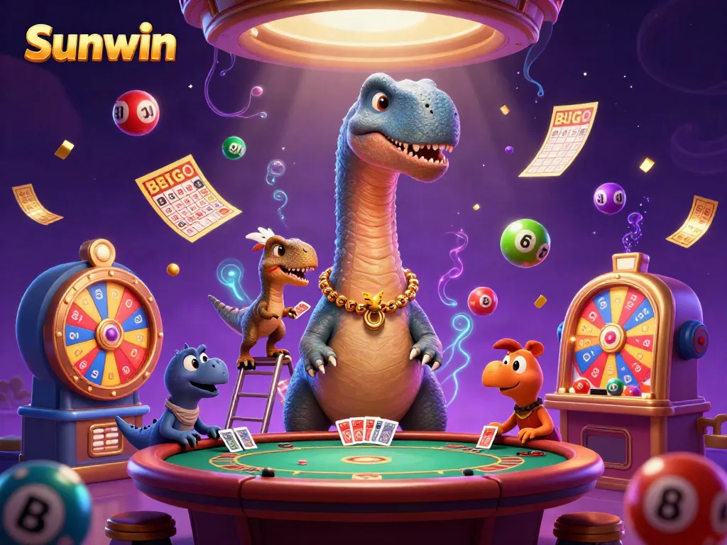 Experience the vibrant excitement of Sunwin's casino world with colorful elements flying around, illustrating an engaging gambling scene.