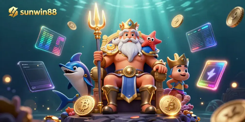 Experience thrilling adventures with sunwin88 in this vibrant 3D casino-themed illustration.
