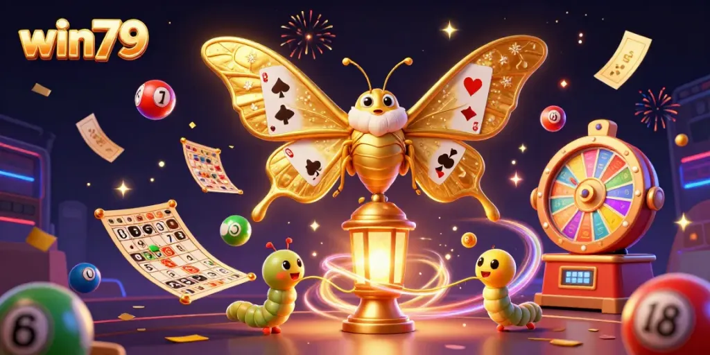 Experience thrilling gameplay with win79, showcasing vibrant lottery balls, dynamic casino elements, and engaging characters.