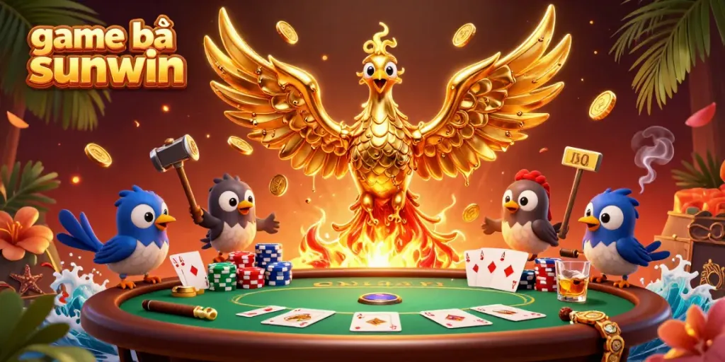 Experience thrilling hands at game bài sunwin with golden phoenix and poker elements