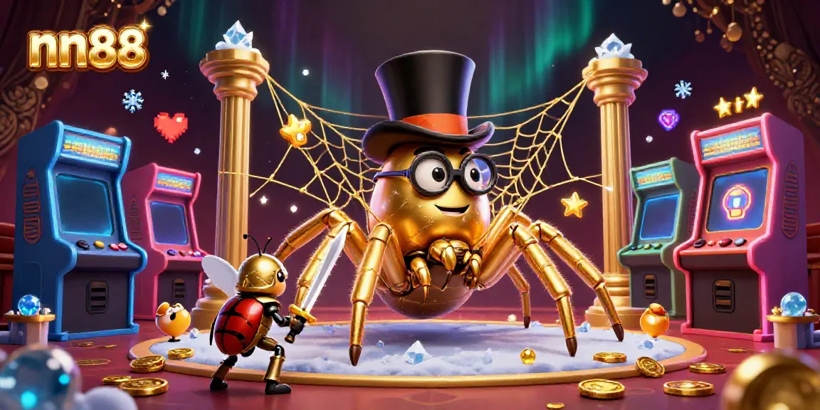 Join the nn88 casino adventure with our golden tarantula and knight as they conquer the gaming realm!