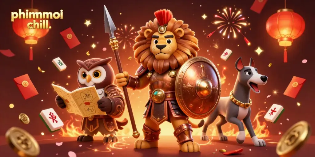 Engage with phimmoi chill. as the Spartan lion, owl strategist, and greyhound messenger celebrate in a richly detailed casino scene.