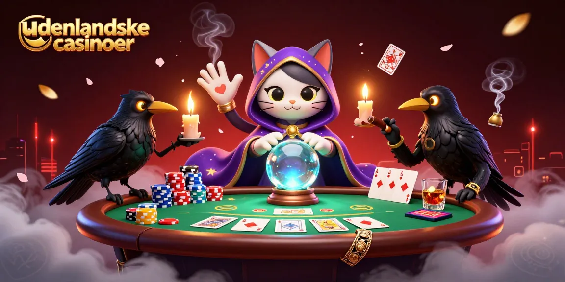 Engage with the world of udenlandske casinoer with a vibrant 3D digital illustration of fortune teller characters and poker elements.