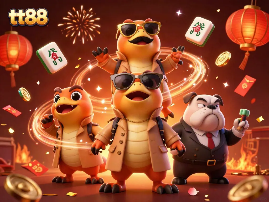 tt88 raptors entering a VIP casino lounge, with a bouncer and festive elements surrounding.