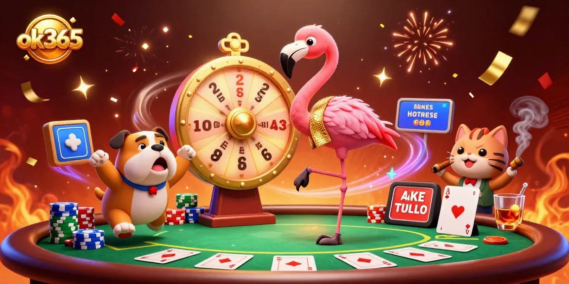 Spin to win with ok365 in this vibrant casino scene full of poker excitement and dynamic visuals.
