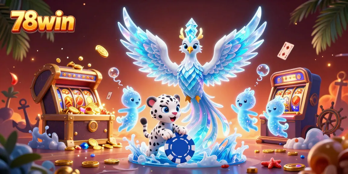 Experience the thrill of gambling with 78win's vibrant 3D casino scene featuring dynamic game elements and enchanting characters.