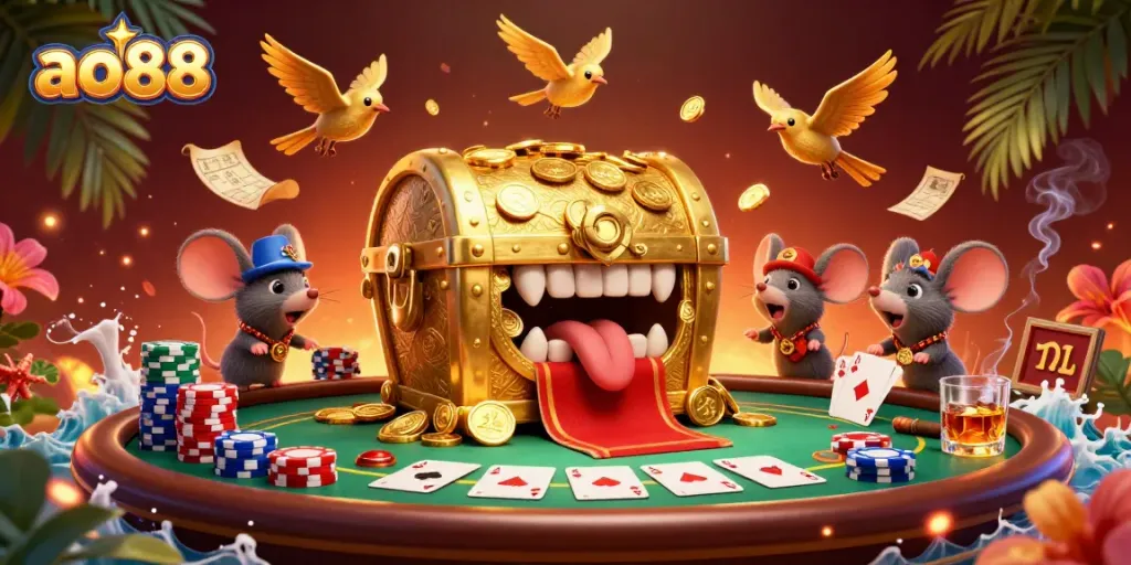 Experience the thrill of ao88 with a thrilling casino scene featuring adventure and treasures.