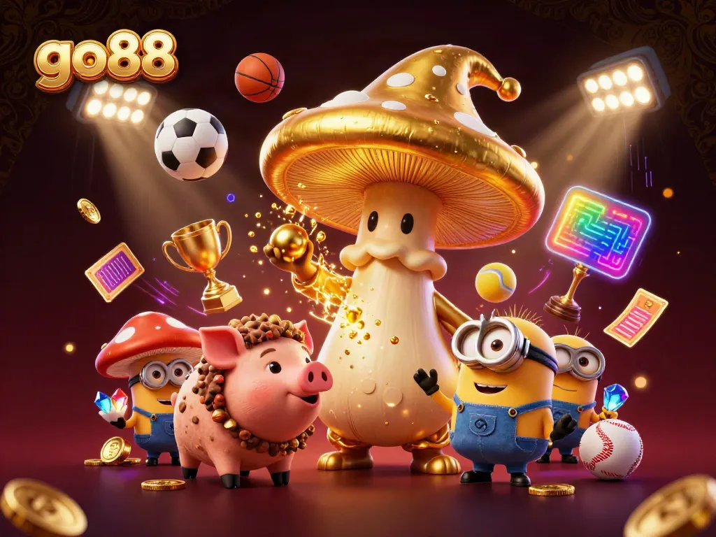 Engage in exciting action with go88 as a magical mushroom wizard and friends discover treasures among sports elements.