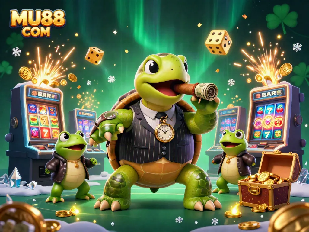 Experience the thrill of MU88 COM with a vibrant 3D casino scene featuring engaging characters and dynamic slot elements.