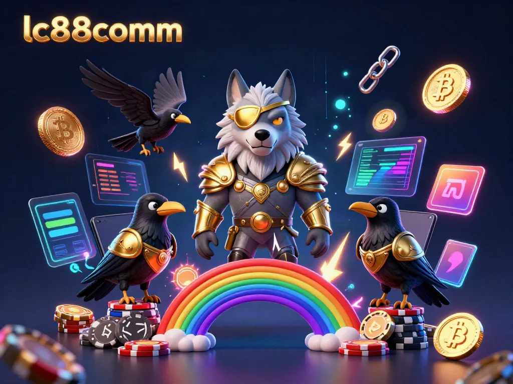 lc88comm showcases a Norse-inspired casino scene featuring Odin wolf and ravens amidst shimmering gaming elements.