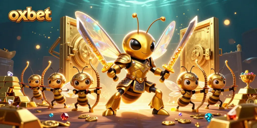 Play and win at Oxbet with a dynamic 3D casino scene showcasing excitement and treasure.