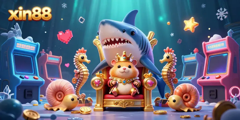 Join xin88's thrilling adventure in this vibrant casino scene featuring a golden hamster king and dynamic game elements.