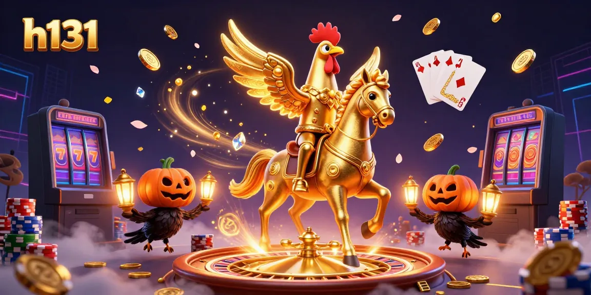 Engaging h131 casino illustration with a golden rooster and magical elements showcasing exciting gameplay.