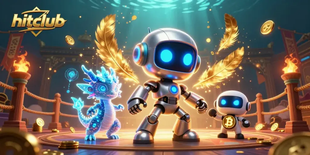 Experience thrilling games at hitclub with a dazzling 3D scene of cyberpunk gaming elements.