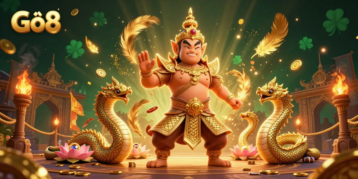 Engage with Gô8's vibrant online gambling experience featuring a guardian, Naga companions, and treasures.